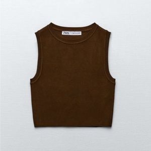 Zara Brown Knit Cropped Top size m